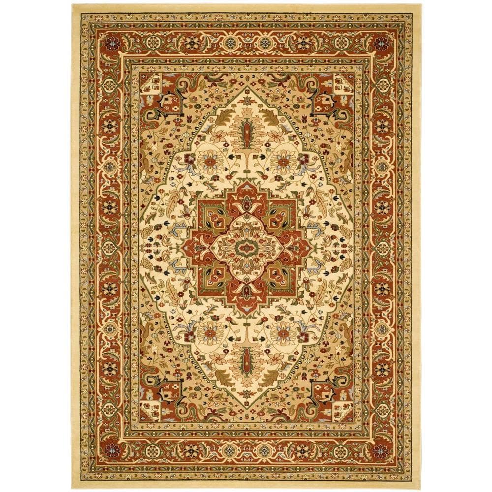 SAFAVIEH Lyndhurst Ivory/Rust 9 ft. x 12 ft. Floral Border Medallion Area Rug Safavieh's Lyndhurst collection offers the beauty and painstaking detail of traditional Persian and European styles with the ease of polypropylene. With a symphony of floral, vines and latticework detailing, these beautiful rugs bring warmth and life to the room of your choice. This is a great addition to your home whether in the country side or busy city. Color: Ivory/Rust.