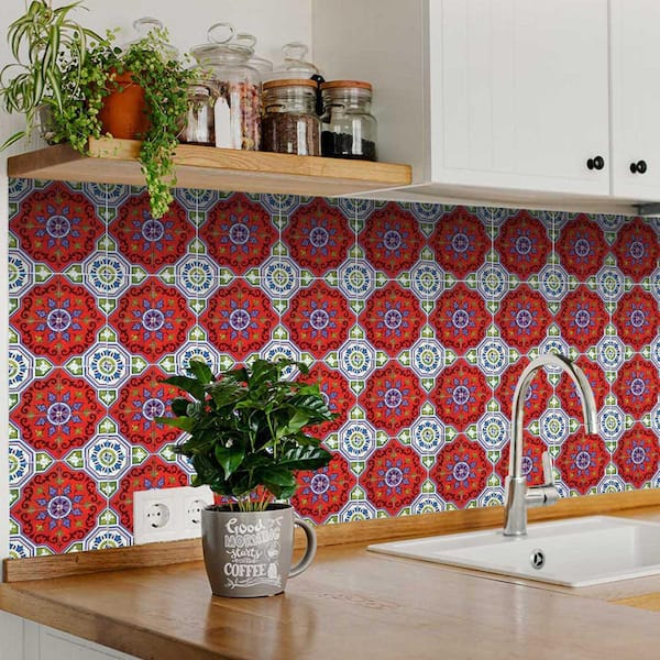 Green and Red H3 5 in. x 5 in.Vinyl Peel and Stick Tile (24 Tiles, 4.17 sq.ft./pack)