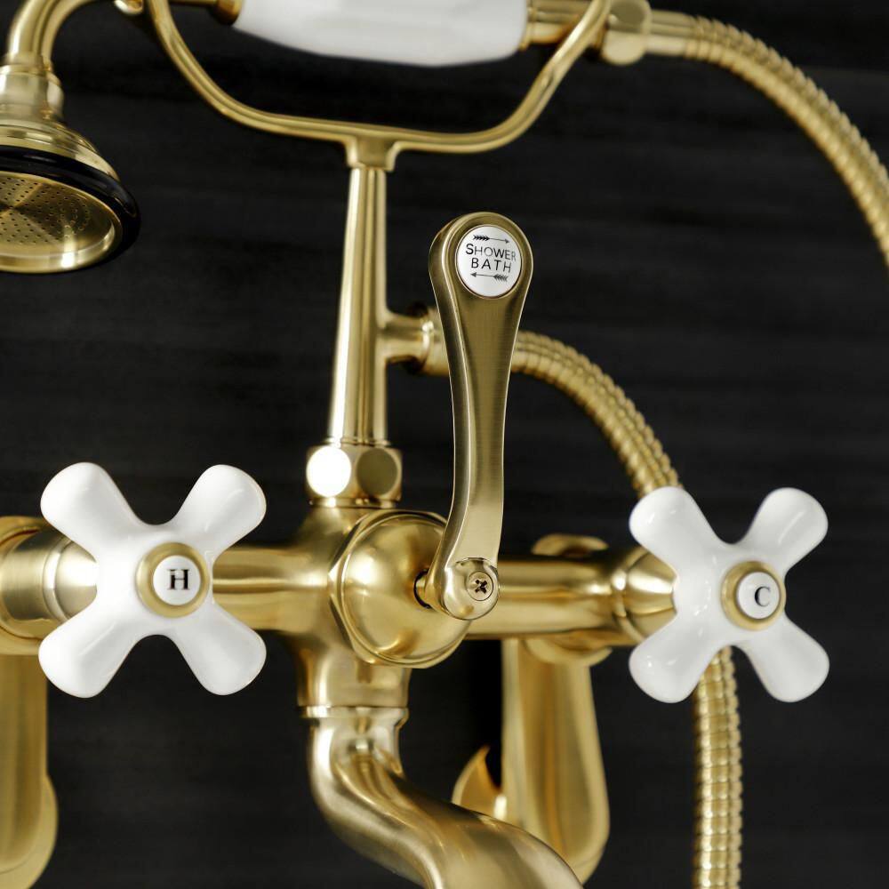 Brushed Brass Vintage Wall Mount Clawfoot Tub Faucet with Hand Shower
