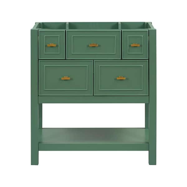 Aoibox 30 in. W x 18 in. D x 33 in. H Bath Vanity Cabinet without Top in Green, Freestanding Bath Vanity with 5 Drawers