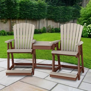 Adirondack Series Tudor Brown Frame 1 Piece High Density Plastic Balcony Height Settee with Table