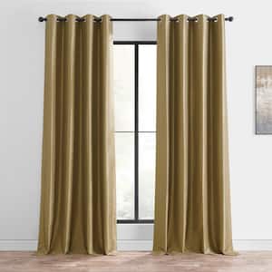 Flax Gold Dupioni Faux Silk Solid Curtains - 50 in. W x 84 in. L Grommet Room Darkening Curtains Single Panel Curtains