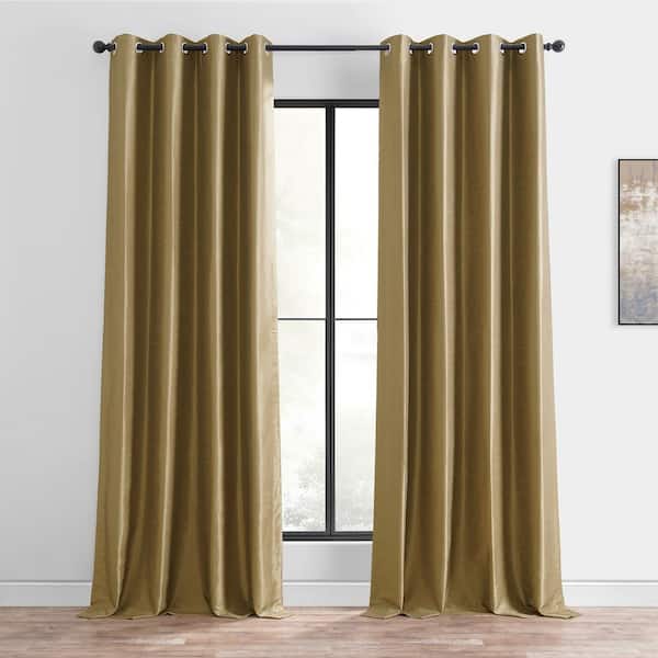 Exclusive Fabrics & Furnishings Flax Gold Textured Grommet Blackout Curtain - 50 in. W x 84 in. L (1 Panel)