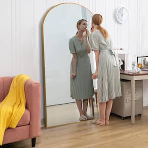 32 in. W x 70.8 in. H Large and Wide Classic Full Length Arch Wood Framed Gold Floor Mirror Wall Mirror
