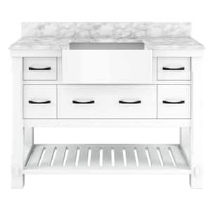 48 in. W x 21 in. D x 35 in. H Single Sink Freestanding Bath Vanity in White with White Quartz Top [Free Faucet]