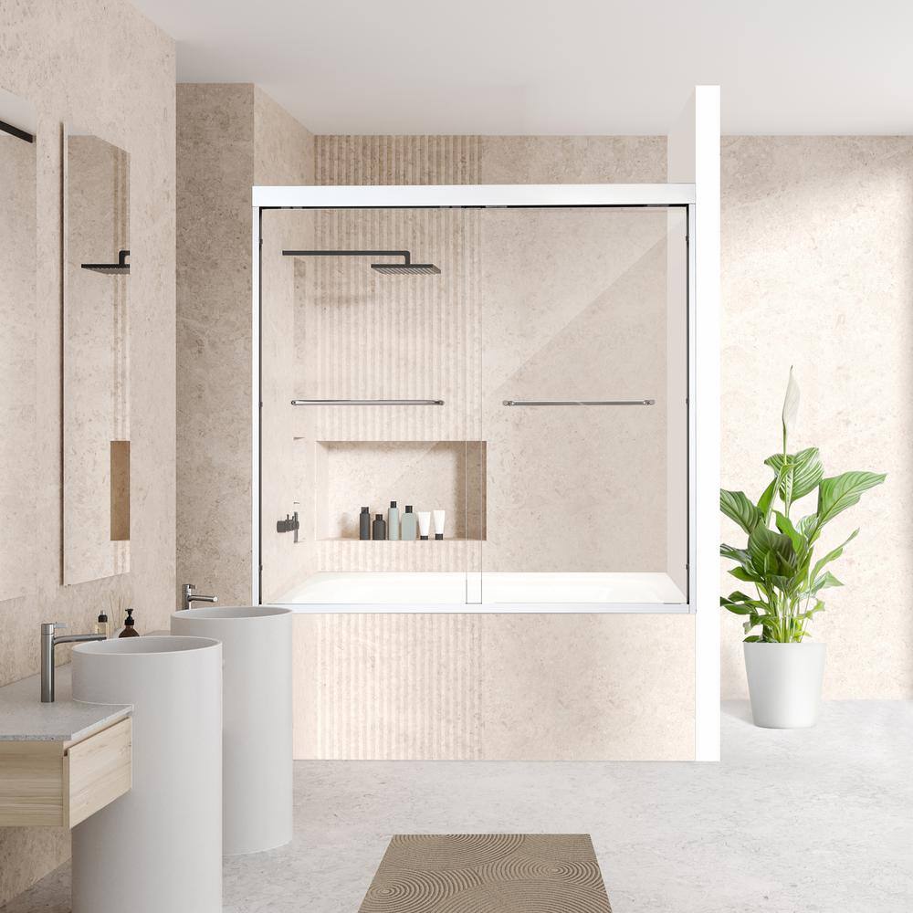 Ennis 60" Polished Chrome Framed Tub Door with Clear Glass