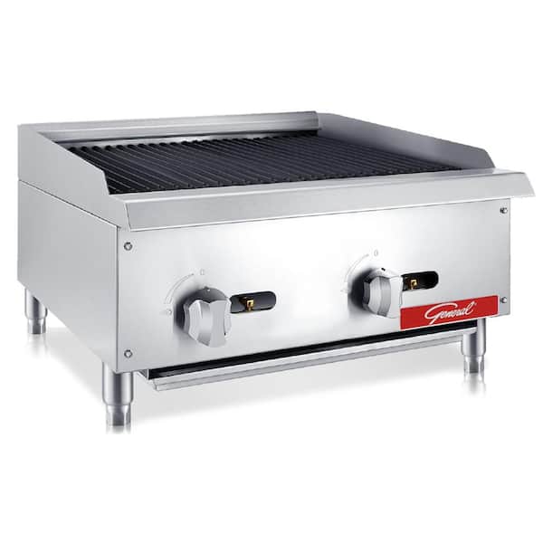 General Lava Rock Charbroiler, 2 Burners, 70,000 BTU's, 24 in. Stainless Steel