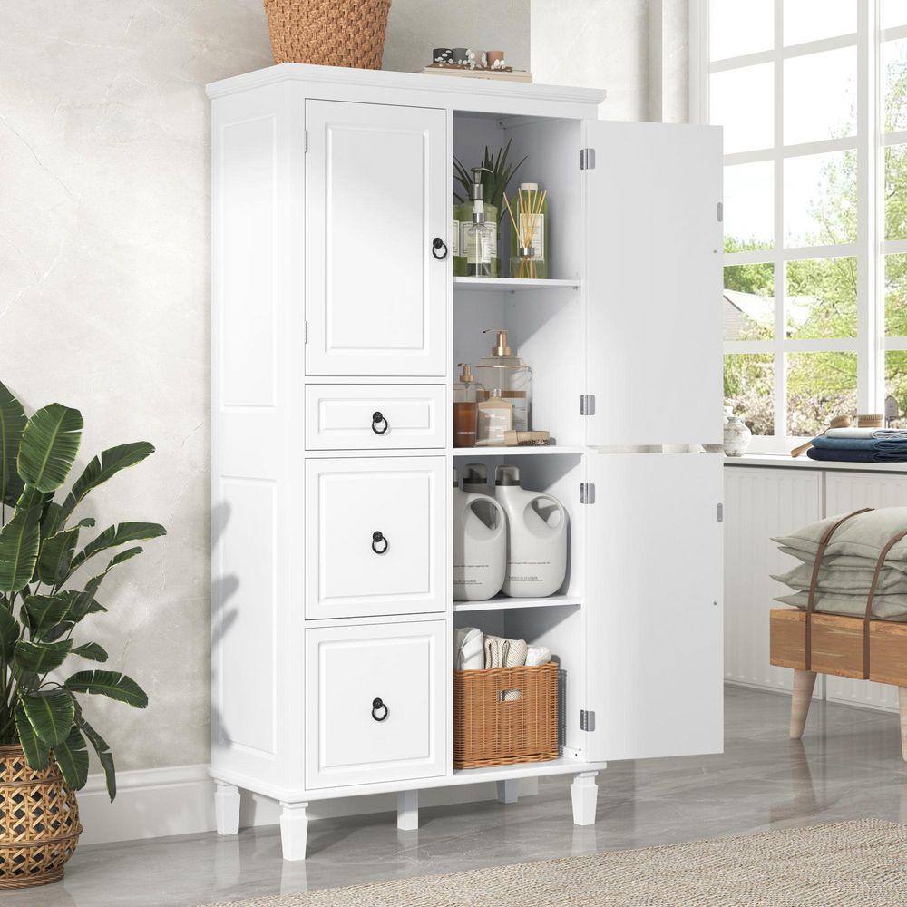 30.6 in. W x 15 in. D x 61.7 in. H White Linen Cabinet with