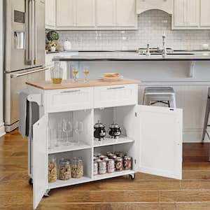 White Kitchen Cart with Cabinet