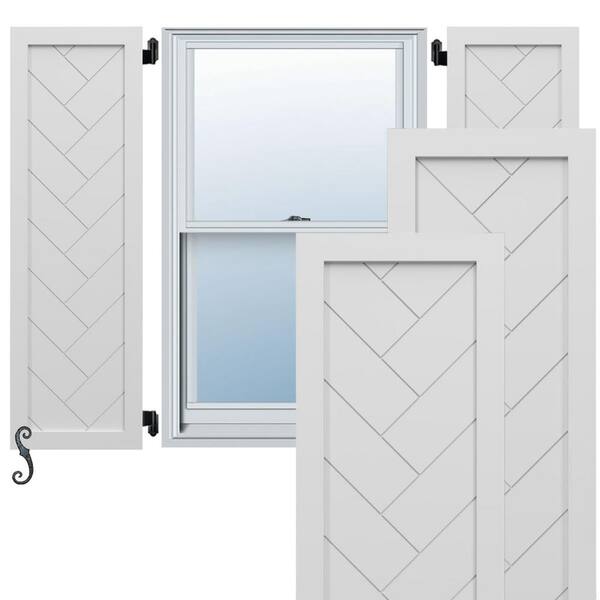 Ekena Millwork EnduraCore Single Panel Herringbone Modern Style 18-in W x 70-in H Raised Panel Composite Shutters Pair in White