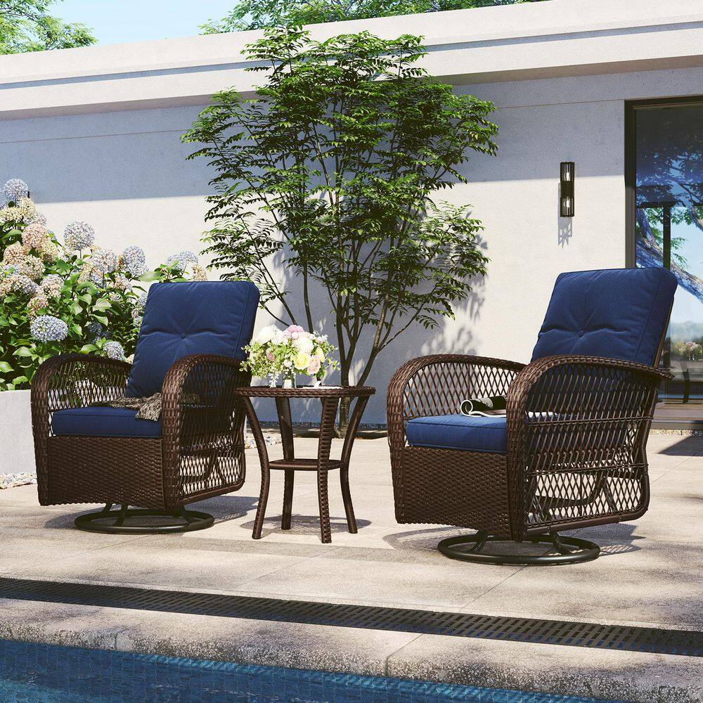 Patio Conversation Brown 3-Piece Wicker Square Outdoor Dining Set with CushionGuard Blue Cushions price history on PriceWatchPro