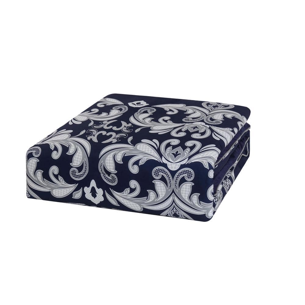 Navy and Silver Reversible Microfiber King Comforter Set