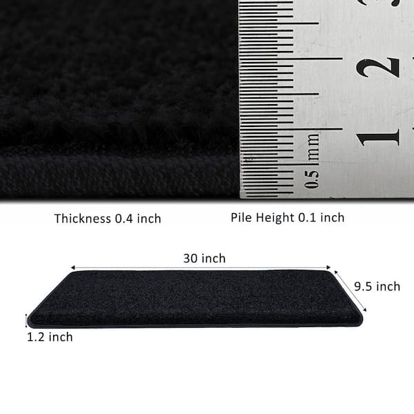Bullnose Black 9.5 in. x 30 in. x 1.2 in. Polypropylene Carpet Stair Tread Cover Indoor Mat Self Adhensive Set of 12