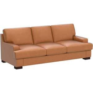 Genuine Leather Loveseat Sofa - Luxurious Comfort, , Square Arm Design, Sturdy Block Legs, Tan brown