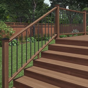 6 ft. Walnut-Tone Southern Yellow Pine Moulded Stair Rail Kit with Aluminum Round Balusters