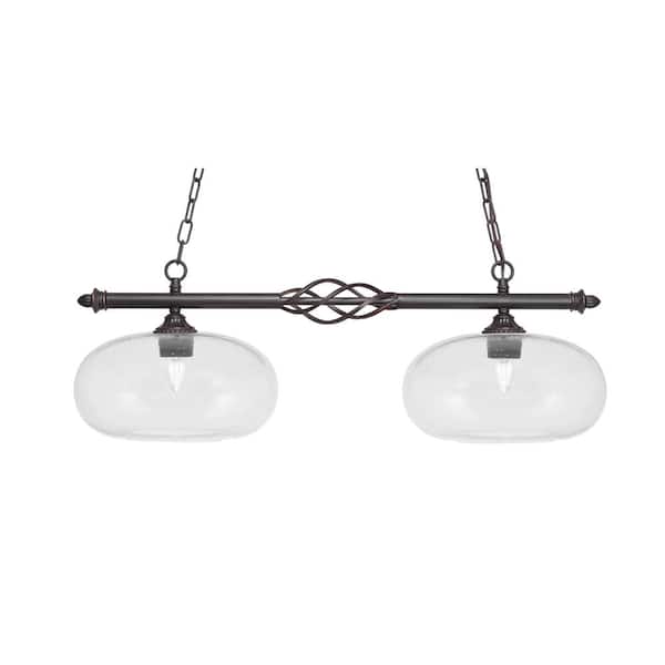 Unbranded Bridgewater 2-Light Dark Granite Linear Chandelier, any room with 13 in. Clear Bubble Glass Shades, No Bulbs Included