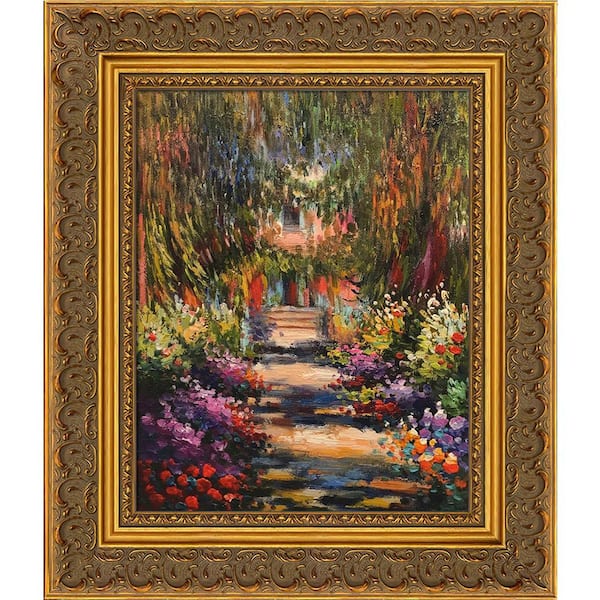 LA PASTICHE Garden Path at Giverny with Baroque Antique Gold Frame by Claude Monet Framed Wall Art 12 in. x 14 in.