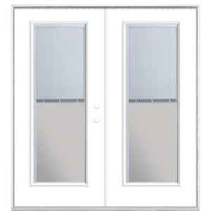 72 in. x 80 in. Ultra White Steel Prehung Left-Hand Inswing Mini Blind Patio Door without Brickmold