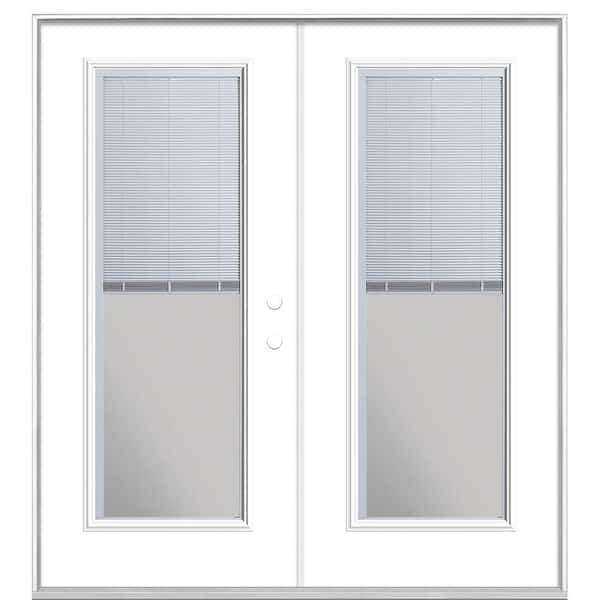 Masonite 72 in. x 80 in. Ultra White Steel Prehung Left-Hand Inswing Mini Blind Patio Door without Brickmold