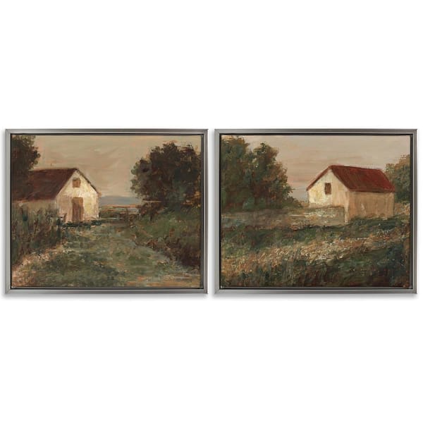 Traditional Country Farmland by Ethan Harper 2 Pieces Gray Floater Frame Nature Graphic Art Print 17 in. x 21 in.