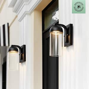 800 Lumens Matte Black Outdoor Hardwired Wall Sconce with Integrated LED Clear Glass Shade