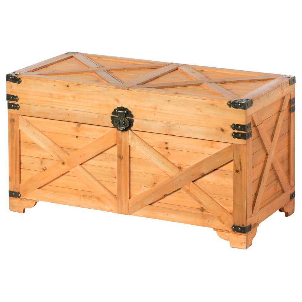 Vintiquewise 17.75 in. H Brown Barn Design Large Decorative Farmhouse  Wooden Storage Trunk Chest QI003804L - The Home Depot