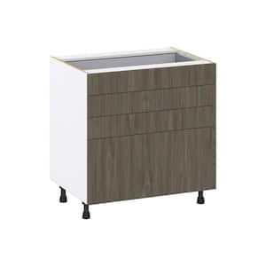 33 in. W x 34.5 in. H x 24 in. D Medora Textured Slab Walnut Shaker Assembled Base Kitchen Cabinet with 4 Drawers