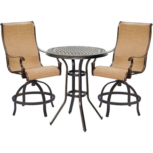 Hanover Manor 3-Piece Sling Outdoor High Dining Set in Tan