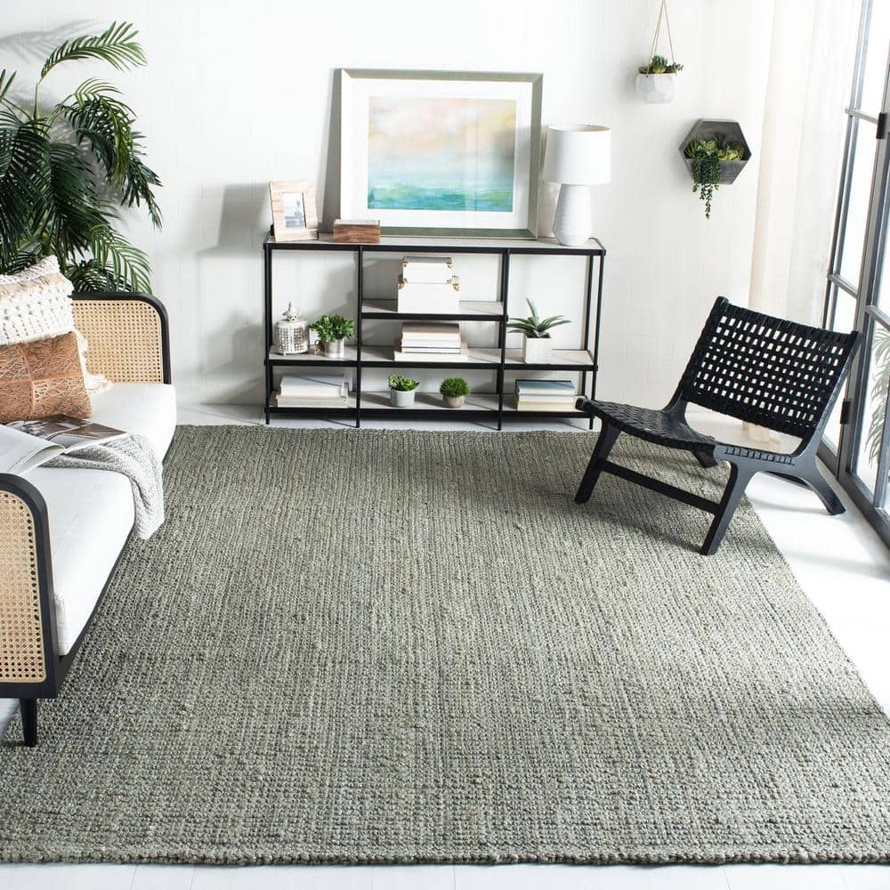 Grey Flat Woven Handmade Jute 8' x 10' Area Rug