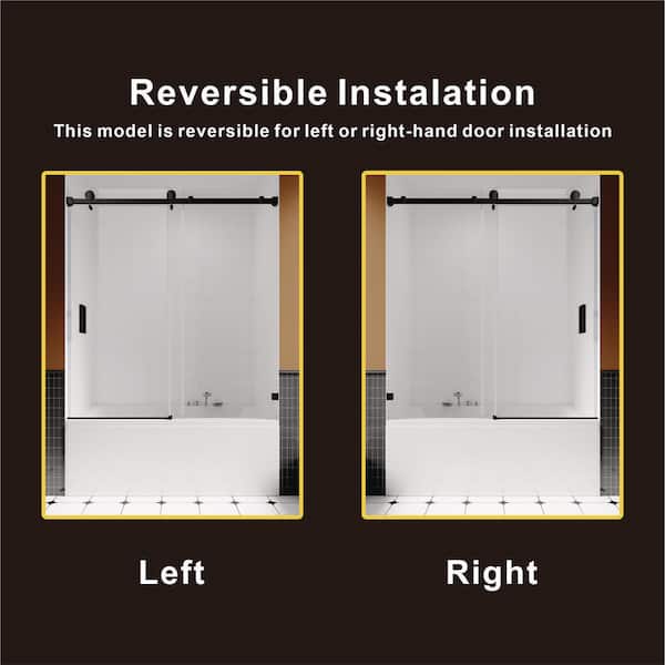 UKS05 56 to 60 in. W x 66 in. H Sliding Frameless Bathtub Door in Matte Black with EnduroShield 3/8 in. SGCC Clear Glass