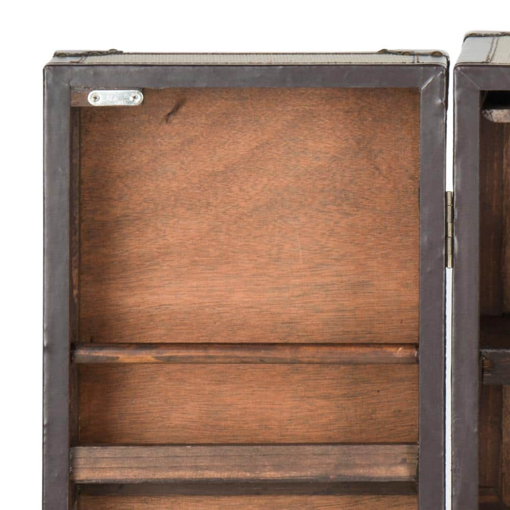 Beige Linen and Vegan Leather Industrial Beverage Cabinet