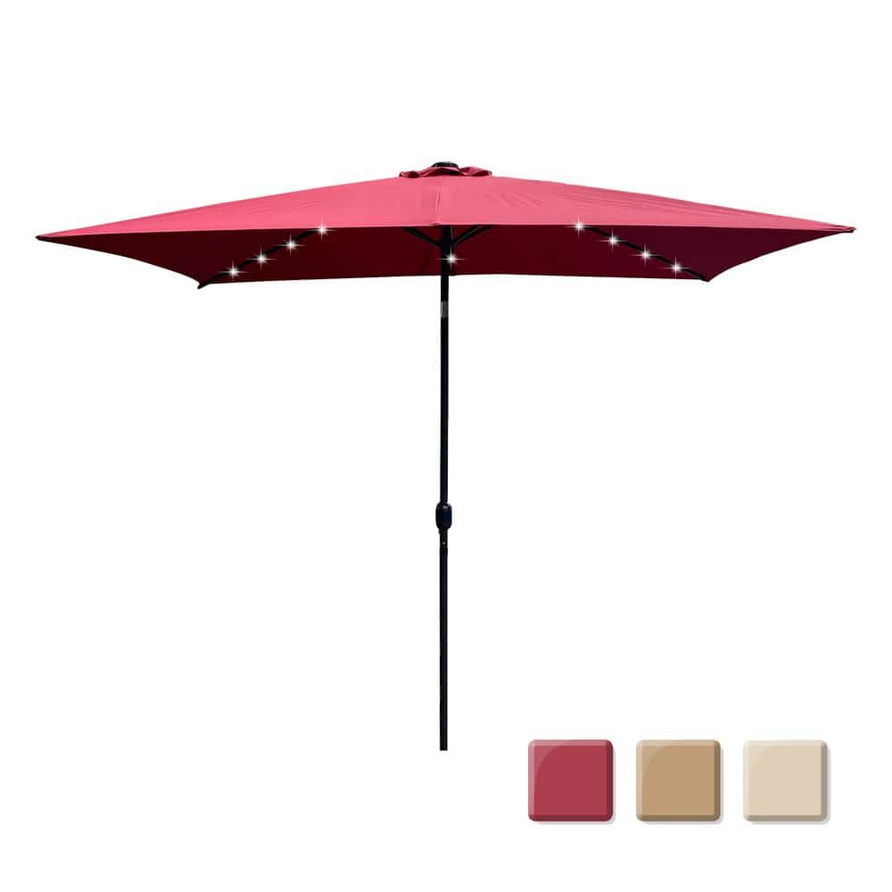 10 ft. x 6.5 ft. Market Solar Tilt Patio Umbrella in Burgundy with LED Ligh