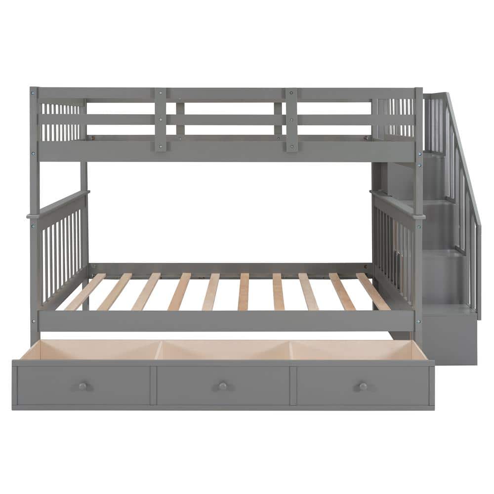 Qualfurn Gray Stairway Full-over-Full Bunk Bed with Drawer and ...