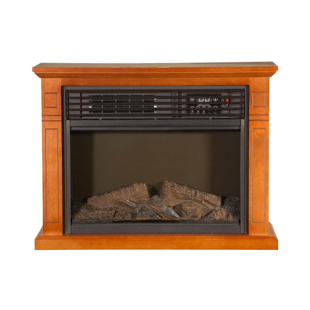 Vintage Oak Electric Mobile Fireplace with Tri-Color Flame