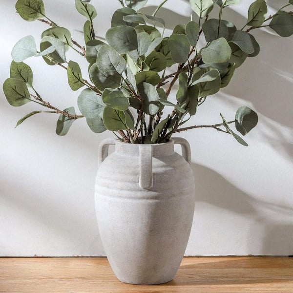 Unbranded 8.7in. Rustic Gray Ceramic Round Flower Vase Home Decor, Farmhouse Flower Vases for Table Living Room Kitchen Decoration