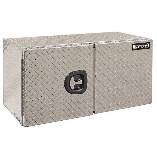 Buyers Products Company 24 in. x 24 in. x 36 in. Diamond Plate Tread Aluminum Underbody Truck Tool Box with Barn Door