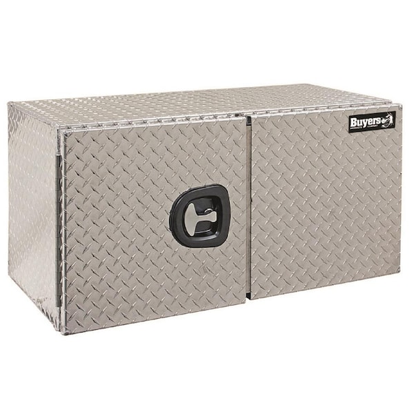 24 in. x 24 in. x 60 in. Diamond Plate Tread Aluminum Underbody Truck Tool Box with Barn Door