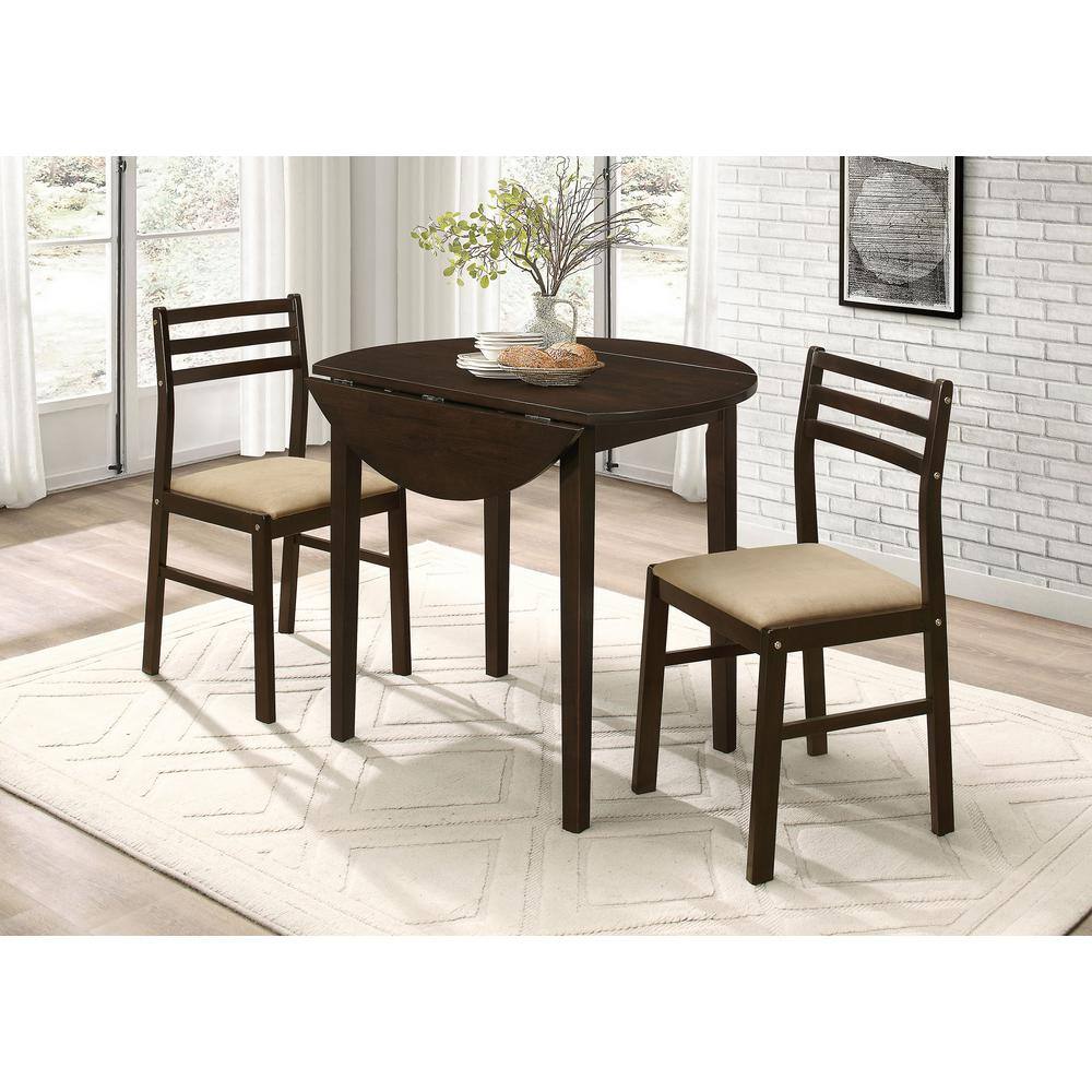 Espresso Wood Ladder Back Dining Chairs with Tan Microfiber Seats
