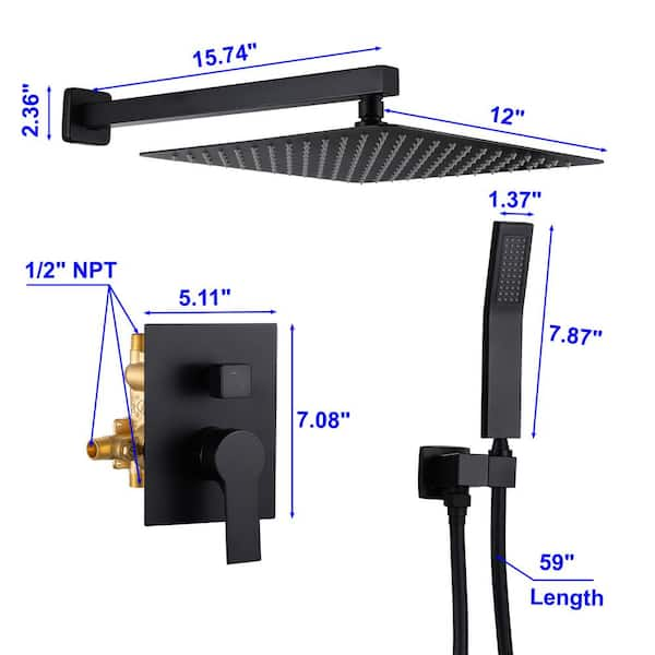 Miscool Rainfall 1-Handle 1-Spray Wall Mount 12 in. High Pressure Shower  Faucet in Brushed Gold (Valve Included) SHSMDH10C003BGL - The Home Depot