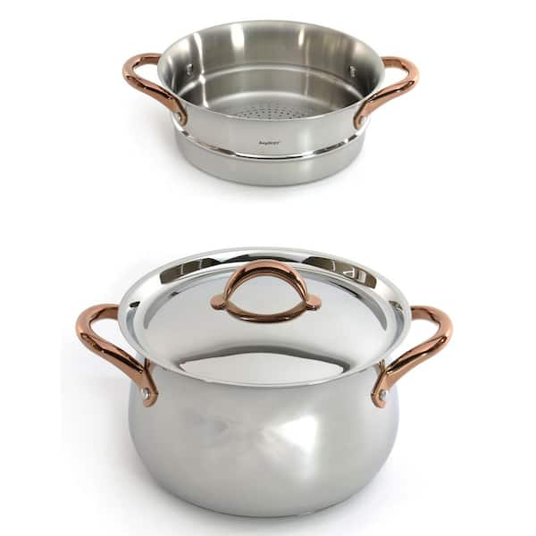 BergHOFF Ouro Gold 3-Piece 18/10 SS Steamer Set with SS Lid & Rose Gold Handles