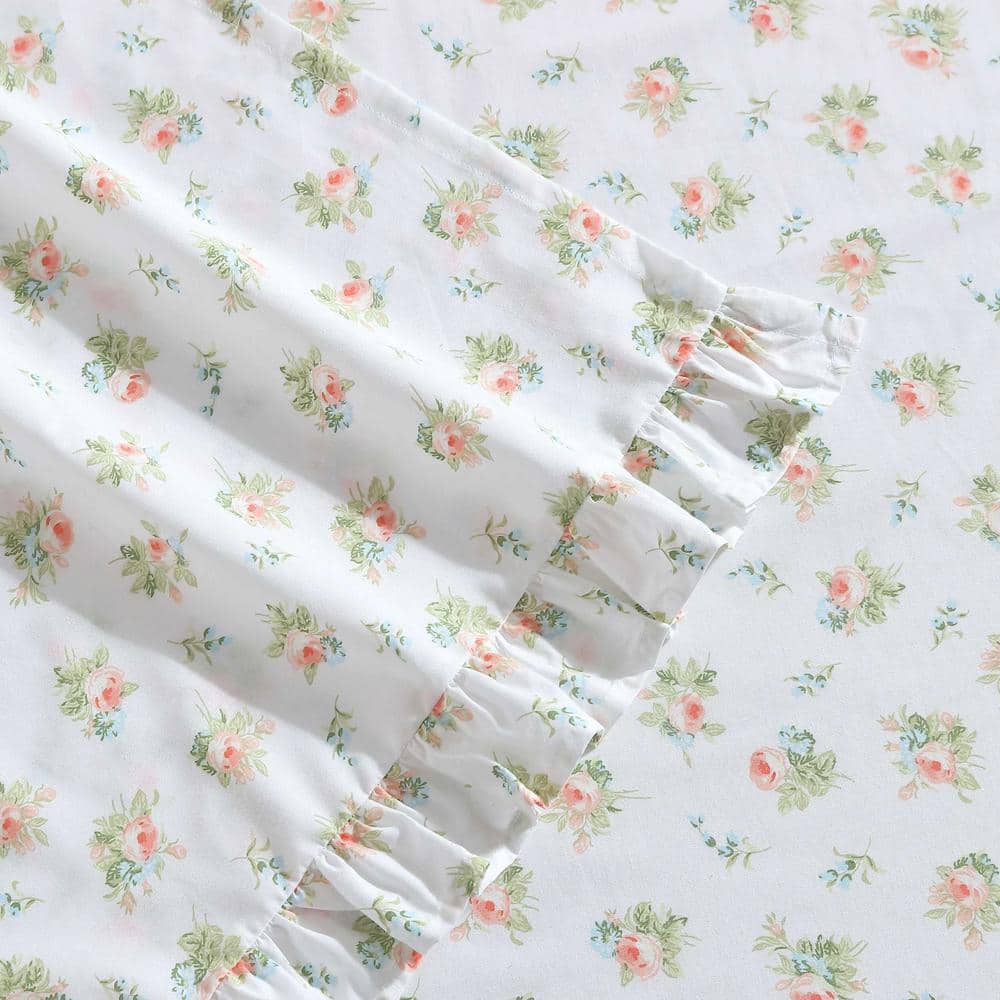 Queen Floral Cotton Percale Sheet Set with Ruffled Hem