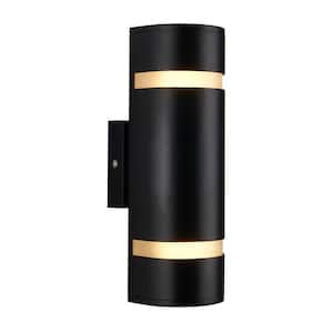 3-Way Stream Black Modern Cylinder Indoor/Outdoor Hardwired Garage and Porch Light Wall Lantern Sconce