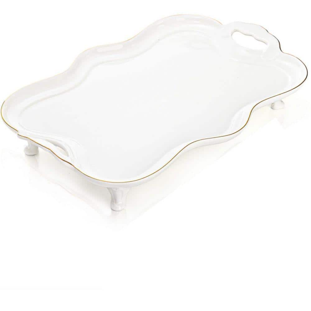 British Vintage Series White Rectangle Ceramic Tray 16 in. with