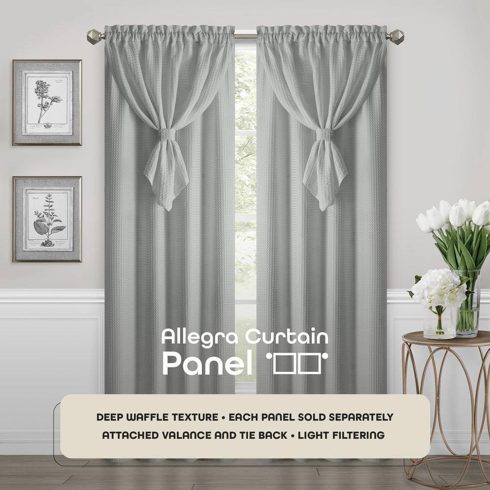 Gray Polyester Light Filtering Curtain Panel with Attached Valance, 42" x 63"