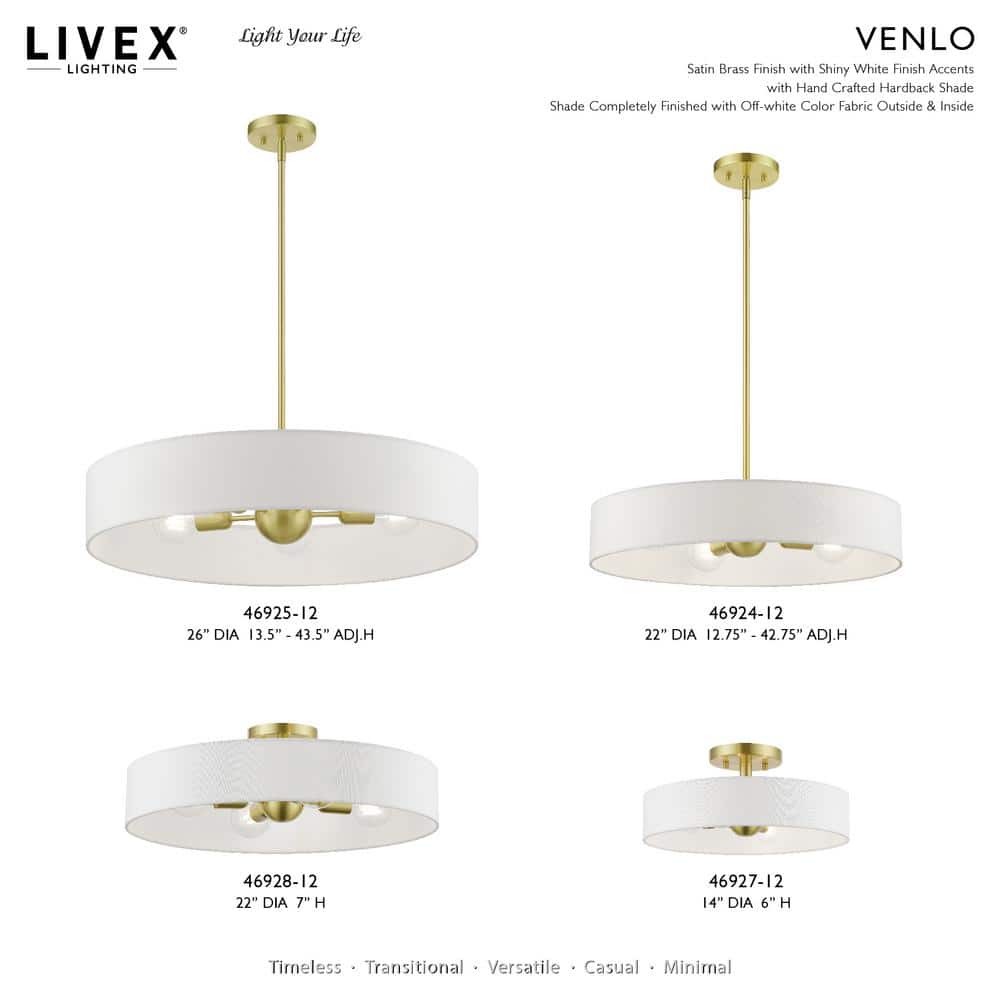 Satin Brass and White 4-Light Drum Semi-Flush Mount