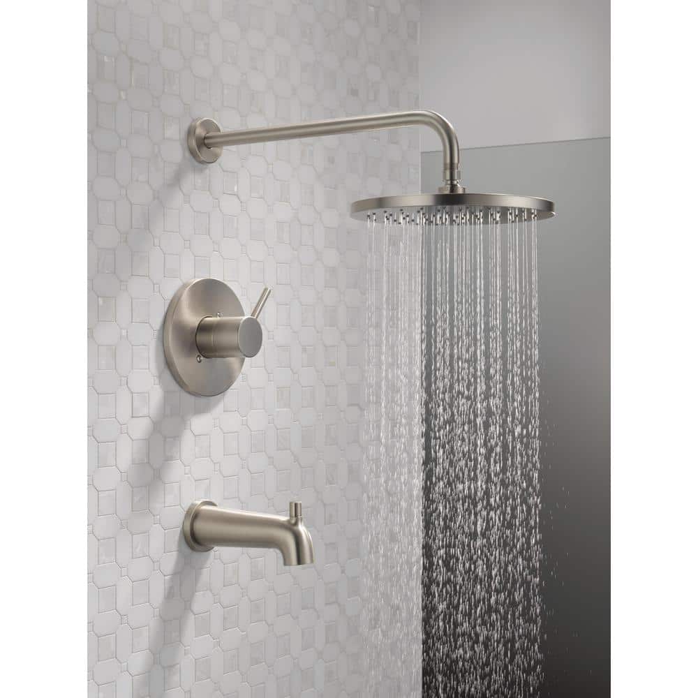 Brushed Nickel Modern Raincan Tub and Shower Faucet Set
