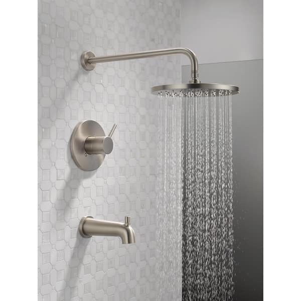 Modern 1-Handle Wall Mount Tub and Shower Trim Kit in Spotshield Brushed Nickel (Valve Not Included)