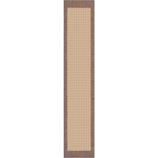 Couristan Recife Checkered Field Natural-Cocoa 2 ft. x 12 ft. Indoor/Outdoor Runner Rug