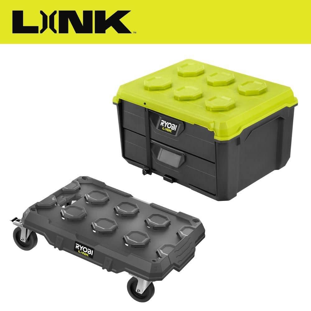 RYOBI LINK 2-Drawer Modular Tool Box with LINK Modular Dolly Multi