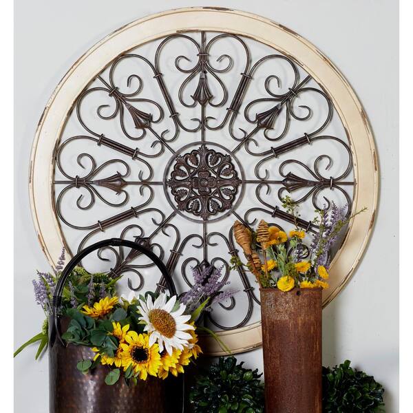 Litton Lane 36 In Scrollwork Medallion Framed Wooden Wall Art 52734 The Home Depot Litton Lane 36 In Scrollwork, Round Wall Decor Wood